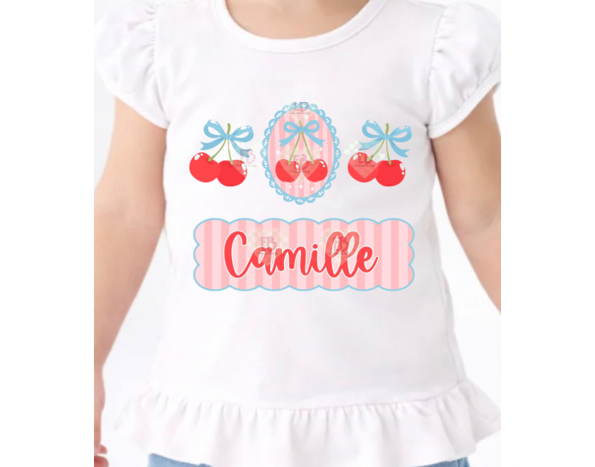 Custom Name - Cherrys - Ruffle Tee